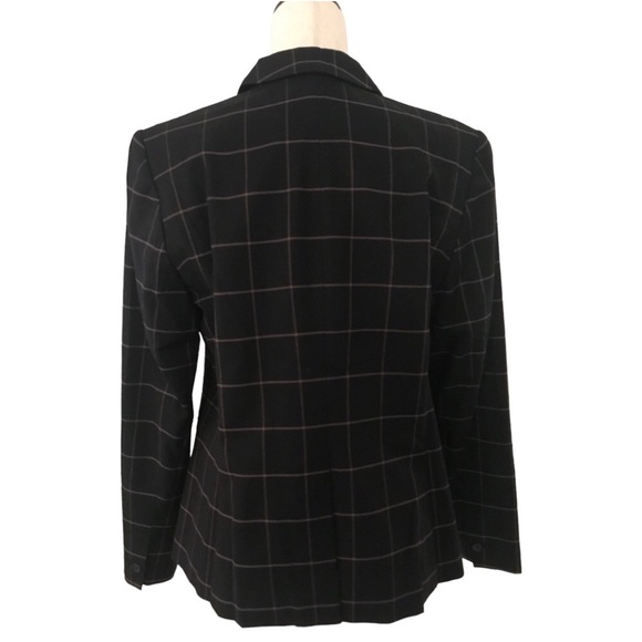 Windowpane Plaid Check Jacket by Liz Claiborne Size Large Black Camel - Picture 4 of 9